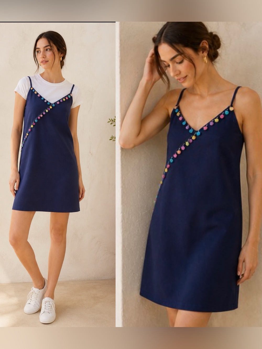 Anthropologie Line and Dot pom pom mini slip dress
